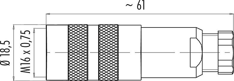 Scale drawing M16 Female cable connector, Contacts: 6 (06-a), 4.0-6.0 mm, shieldable, solder, IP67, UL 2238