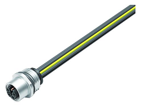 Abbildung M12 Flanschdose, Polzahl: 5, ungeschirmt, Litzen, IP68, UL 2238, M16x1,5, Frontmontage, vergossen