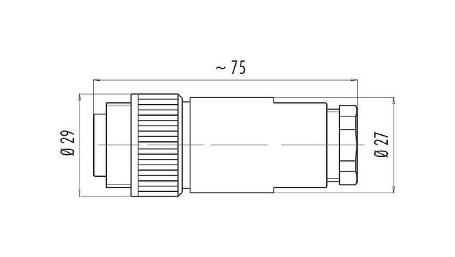 比例图 99 0209 15 04 - RD24 直头针头电缆连接器, 极数: 3+PE, 10.0-12.0mm, 非屏蔽, 螺钉接线, IP67, PG 13.5