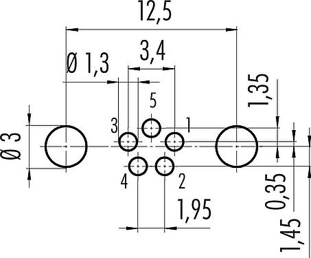 Lábkiosztás M8 panelre szerelhető csatlakozó, : 5, árnyékolható, THT, IP67, UL 2238, M8x1,0, hátsó panel felszerelés, öntött