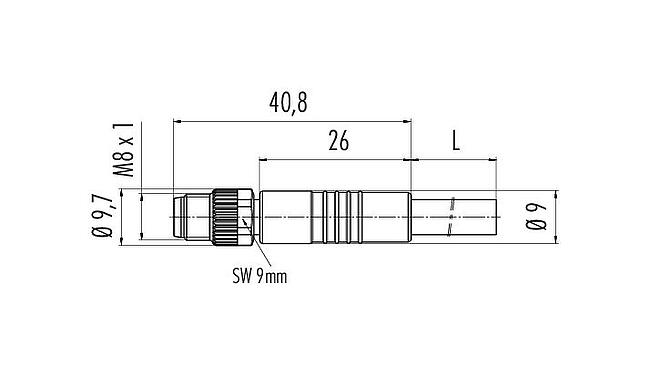 Schaaltekening M8 Kabelstekker, aantal polen: 4, onafgeschermd, aan de kabel aangegoten, IP67/IP69K, UL 2238, PUR, zwart, 4 x 0,34 mm², 5 m