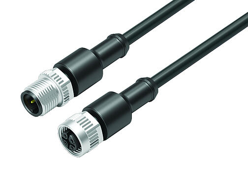 Illustration 77 3430 3429 50003-0200 - M12/M12 Connecting cable male cable connector - female cable connector, Contacts: 3, unshielded, moulded on the cable, IP69K, UL, PUR, black, 3 x 0.34 mm², 2 m