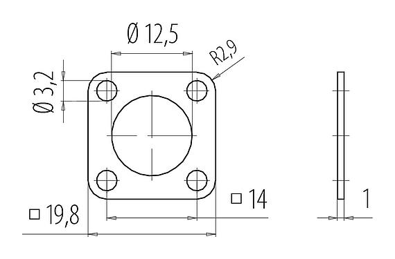 Méretarányos rajz 16 0959 000 - M12-A/B/D/K/K/L/S/T/US/X - gasket for square flange plug, metal