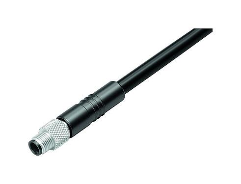 Illustratie M5 Kabelstekker, aantal polen: 4, onafgeschermd, aan de kabel aangegoten, IP67, UL 2238, M5x0,5, PUR, zwart, 4 x 0,25 mm², 2 m