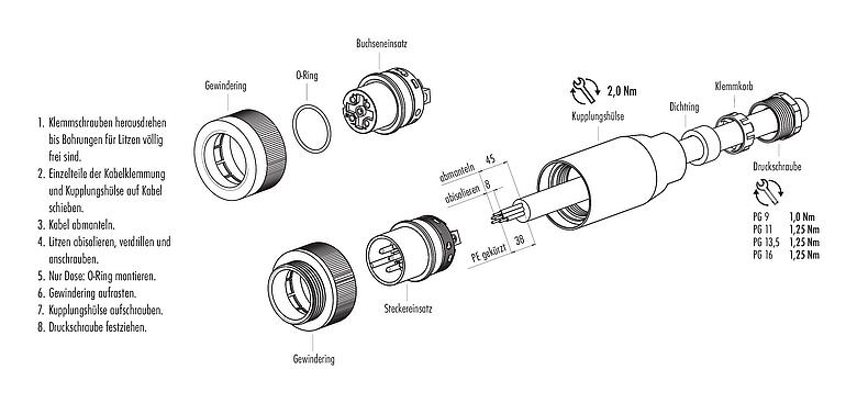 Montageanleitung RD30 Kabelstecker, Polzahl: 12+PE, 10,0-12,0 mm, ungeschirmt, löten, IP65