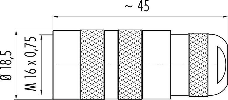 比例圖 M16 直頭孔頭電纜連接器, : 7 (07-a), 4.1-7.8mm, 非遮罩, 焊接, IP67, UL 2238, 短文