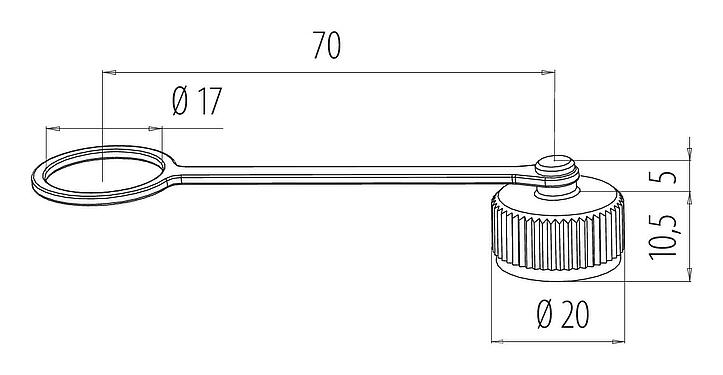 Scale drawing Protecting cap, IP67, with retaining strap