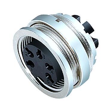 Illustration M16 Female panel mount connector, Contacts: 4 (04-a), unshielded, crimping (Crimp contacts must be ordered separately), IP67, UL 2238, M18x0,75, Front mounting