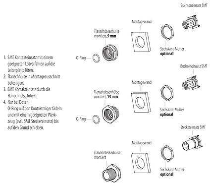 Montageanleitung M12 Flanschdose, Polzahl: 5, schirmbar, SMT, IP67, M14x1,0, Frontmontage