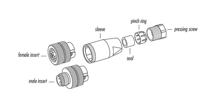 Component part drawing 99 2430 14 03 - 1/2 UNF Female cable connector, Contacts: 2+PE, 4.0-6.0 mm, unshielded, screw clamp, IP67, UL