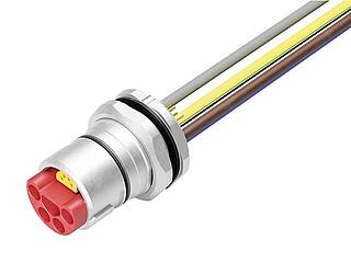 B23 Male panel mount connector, Contacts: 9 (4+PE + 4), THT, IP65/IP67, Rear mounting, with stranded wires, ENP: Power pin / Data socket