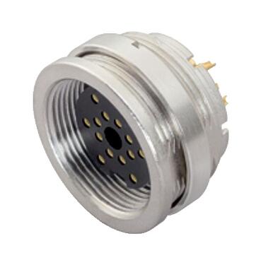 Illustration M16 Female panel mount connector, Contacts: 19 (19-a), unshielded, solder, IP67, UL 2238, M18x0,75, Front mounting