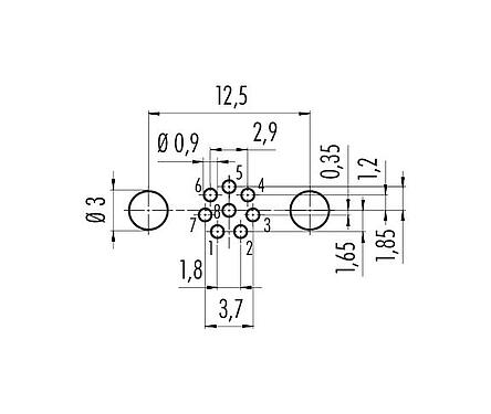 Disposizione dei conduttori 09 3427 82 08 - M8 Connettore maschio a flangia, Numero poli: 8, schermabile, THT, IP67, montaggio anteriore