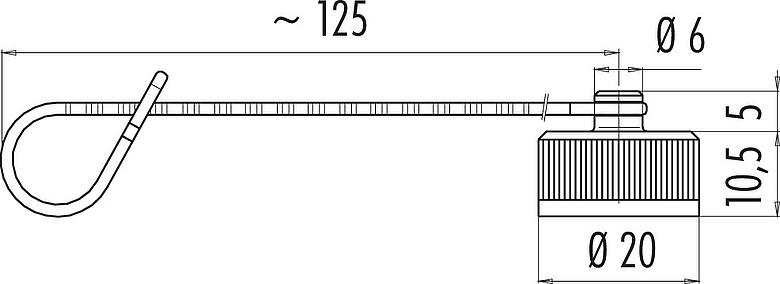 Dessin coté Capuchon de protection, IP67, pour connecteur mâle