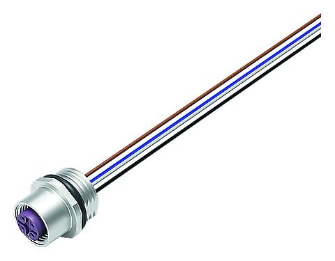 Illustration M12 Female panel mount connector, Contacts: 5, unshielded, single wires, IP68, PG 9, Front mounting, stainless steel, potted
