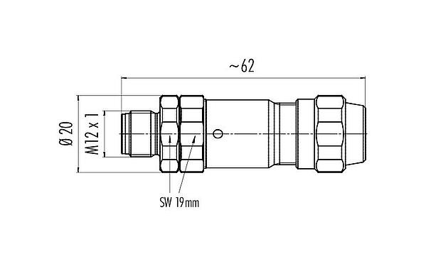 縮尺図 M12 オスコネクタケーブル, 極数: 4, 5.5-8.6mm, シールド可能, ねじ圧着, IP69K, UL 2238, ステンレススチール, シールドリング付き