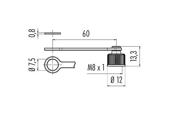 Scale drawing Protecting cap, IP67, for male panel mount connector