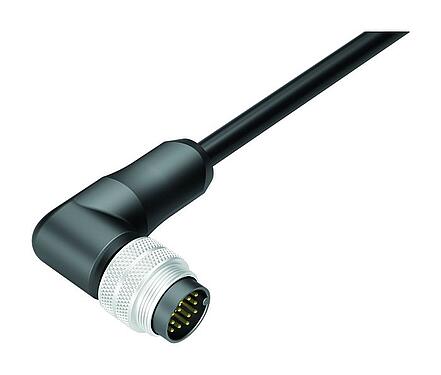 Abbildung M16 Winkelstecker, Polzahl: 12, geschirmt, am Kabel angespritzt, IP67, PUR, schwarz, 12 x 0,25 mm², 2 m