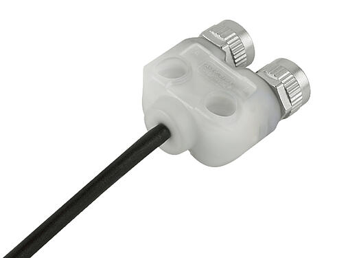 Illustration 79 5236 33 04 - M12 Twin distributor, Y-distributor, Contacts: 4, unshielded, moulded on the cable, IP68, UL, PUR, black, 4 x 0.25 mm², with LED PNP, 2 m