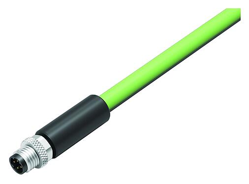Illustrazione M8 Connettore cavo maschio, Numero poli: 4, schermato, stampato sul cavo, IP67, Profinet/Ethernet CAT5e, PUR, verde, 4 x AWG 22, 5 m