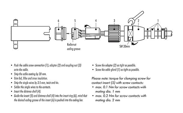 Montagehandleiding M23 Kabeldoos, aantal polen: 19, 6,0-10,0 mm, onafgeschermd, soldeer, IP67