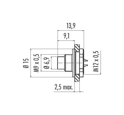 Schaaltekening 09 0427 00 08 - M9 Male panel mount connector, aantal polen: 8, onafgeschermd, soldeer, IP67