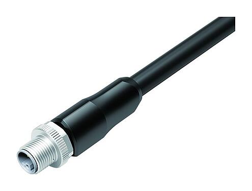Ilustración M12 Conector de cable macho, Número de contactos: 4+FE, sin blindaje, moldeado en el cable, IP68, UL 2238, M12x1,0, PUR, negro, 5 x 2,50 mm², 2 m