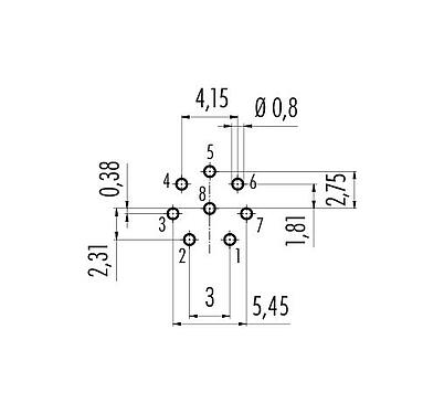 導体レイアウト 86 0232 0000 00008 - M12 メスパネルマウントコネクタ, 極数: 8, 非シールド, THT, IP68, UL, M16x1.5