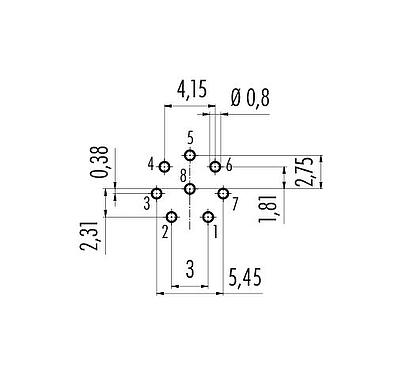 Disposition du conducteur M12 Embase femelle, Contacts: 8, non blindé, THT, IP68, UL 2238, M16x1,5, Montage frontal