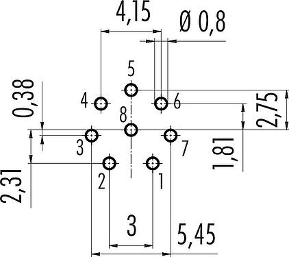 导体结构 M12 孔头法兰座, 极数: 8, 非屏蔽, THT, IP68, UL 2238, PG 9, 後壁安裝