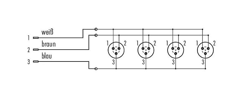 Belegungspläne Snap-In 4-fach-Verteiler, Polzahl: 3, ungeschirmt, steckbar, IP67