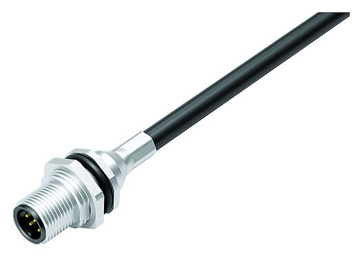 Ilustración M12 Enchufe de brida, Número de contactos: 8, blindado, con cables ensamblado, IP68, PG 9, PUR, negro, 8 x 0,25 mm², Montaje en pared, 0,5 m