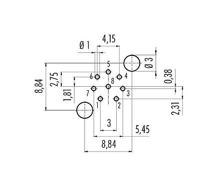 Conductor layout 86 0531 1120 00008 - M12 Male panel mount connector, Contacts: 8, shieldable, THT, IP68, UL 2238, PG 9, front fastened
