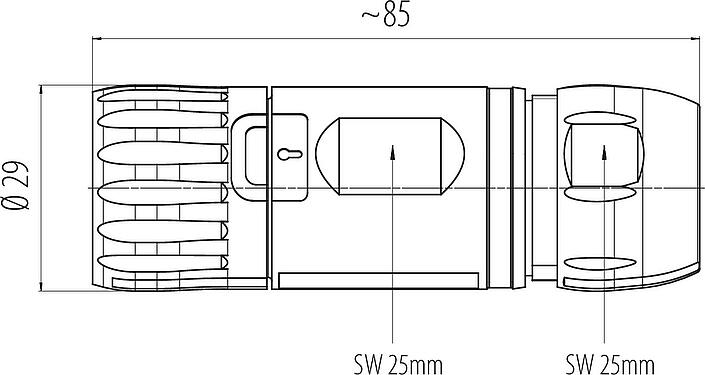 Maßzeichnung B23 Kabeldose, Polzahl: 9 (4+PE + 4), 8,0-17,0 mm, schraubklemm, IP67, ENP: Power Stift / Daten Buchse