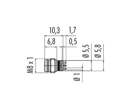 Dessin coté 86 6819 0000 00704 - M8 Encastrable mâle, Contacts: 4, non blindé, THT, IP67