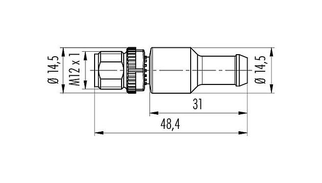 Масштабный чертеж M12 Замыкающий штекер, Количество полюсов: 5, не экранированный, IP69K, CAN-Bus