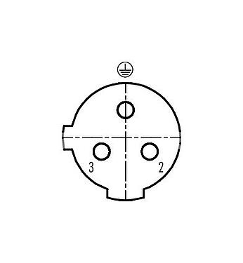 Disposition des contacts (Côté plug-in) 99 2530 24 03 - M12 Connecteur femelle coudé, Contacts: 2+PE, 4,0-6,0 mm, non blindé, pince à visser, IP67