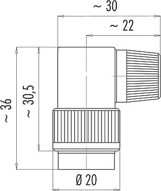 Scale drawing Bayonet Female angled connector, Contacts: 12, 6.0-8.0 mm, unshielded, solder, IP40