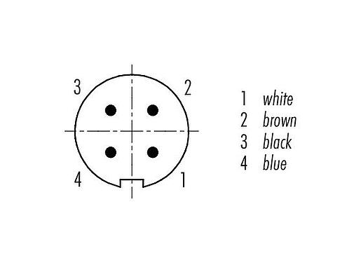 Contact arrangement (Plug-in side) M9 Male cable connector, Contacts: 4, shielded, moulded on the cable, IP67, PUR, black, 5 x 0.25 mm², 5 m