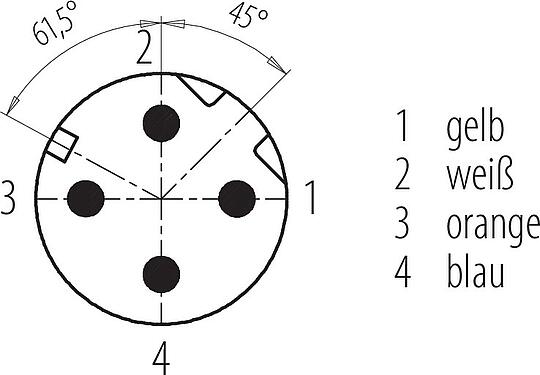 Polbild (Steckseite) M12 Flanschstecker, Polzahl: 4, geschirmt, mit Kabel konfektioniert, IP67, UL, PG 9, Profinet, PUR, grün, 2 x 2 x AWG 22, Rückwandmontage, 0,5 m