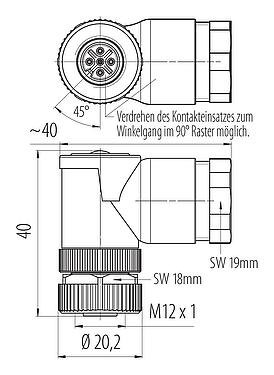 Maßzeichnung 99 0436 58 05 - M12 Winkeldose, Polzahl: 5, 8,0-10,0 mm, ungeschirmt, schraubklemm, IP67, UL 2238, VDE, für die Spannungsversorgung (Power)