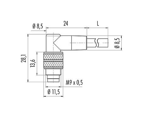 Schaaltekening 79 1461 272 08 - M9 Male haakse connector, aantal polen: 8, onafgeschermd, aan de kabel aangegoten, IP67, PUR, zwart, 8 x 0,14 mm², 2 m