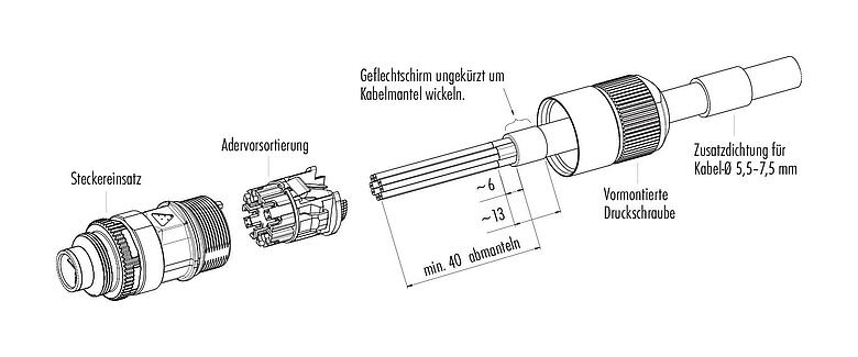 Montageanleitung M16 Kabelstecker, Polzahl: 8, 5,5-9,0 mm, schirmbar, IDC, IP67