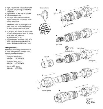 инструкция по сборке 99 6517 000 12 - Байонетный Кабельный штекер, Количество полюсов: 12, 7,0-13,0 мм, не экранированный, обжим (обжимные контакты заказываются отдельно), IP68/IP69K, UL, VDE