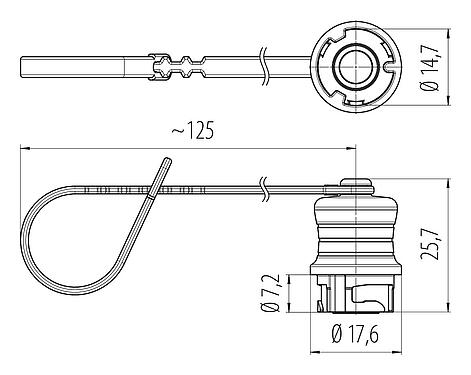 Desenho da escala 08 0374 000 000 - Tampa protetora NCC tipo baioneta para o conector do cabo; Série 770