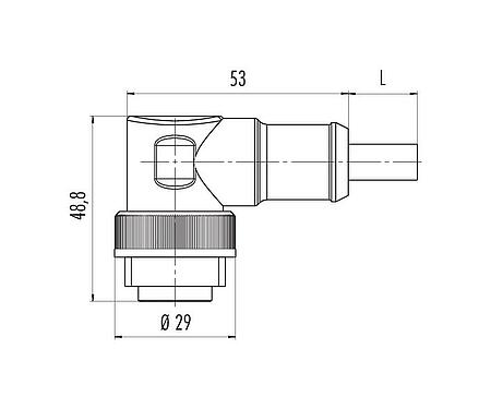 Skalritning RD24 Vinkelplugg, antal poler: 6+PE, oskärmad, fastgjuten på kabeln, IP67, PVC, svart, 7 x 0,75 mm², 2 m