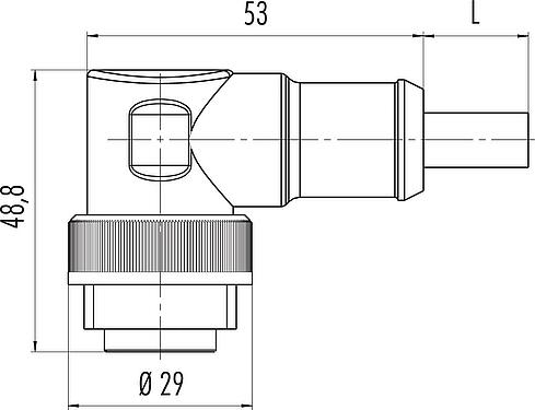 Schaaltekening RD24 Male haakse connector, aantal polen: 3+PE, onafgeschermd, aan de kabel aangegoten, IP67, PVC, zwart, 4 x 1,50 mm², 2 m