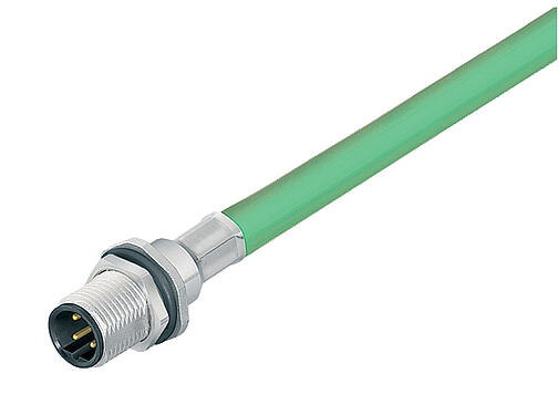 Illustration 70 3733 706 04 - M12 Male panel mount connector, Contacts: 4, shielded, with cable assembled, IP67, UL, PG 9, Profinet, PUR, green, 2 x 2 x AWG 22, front fastened, 0.5 m