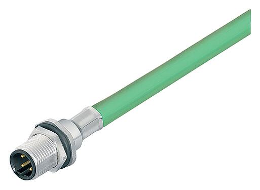 イラストレーション M12 オスパネルマウントコネクタ, 極数: 4, シールド, ケーブル組込時, IP67, UL, PG 9, Profinet, PUR, グリーン, 2x2xAWG 22, 背面パネルマウント, 0.5m