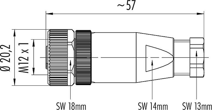Skalritning M12 Kabeluttag, antal poler: 4, 6,0-8,0 mm, oskärmad, crimpning (crimpkontakter måste beställas separat), IP67, UL 2238
